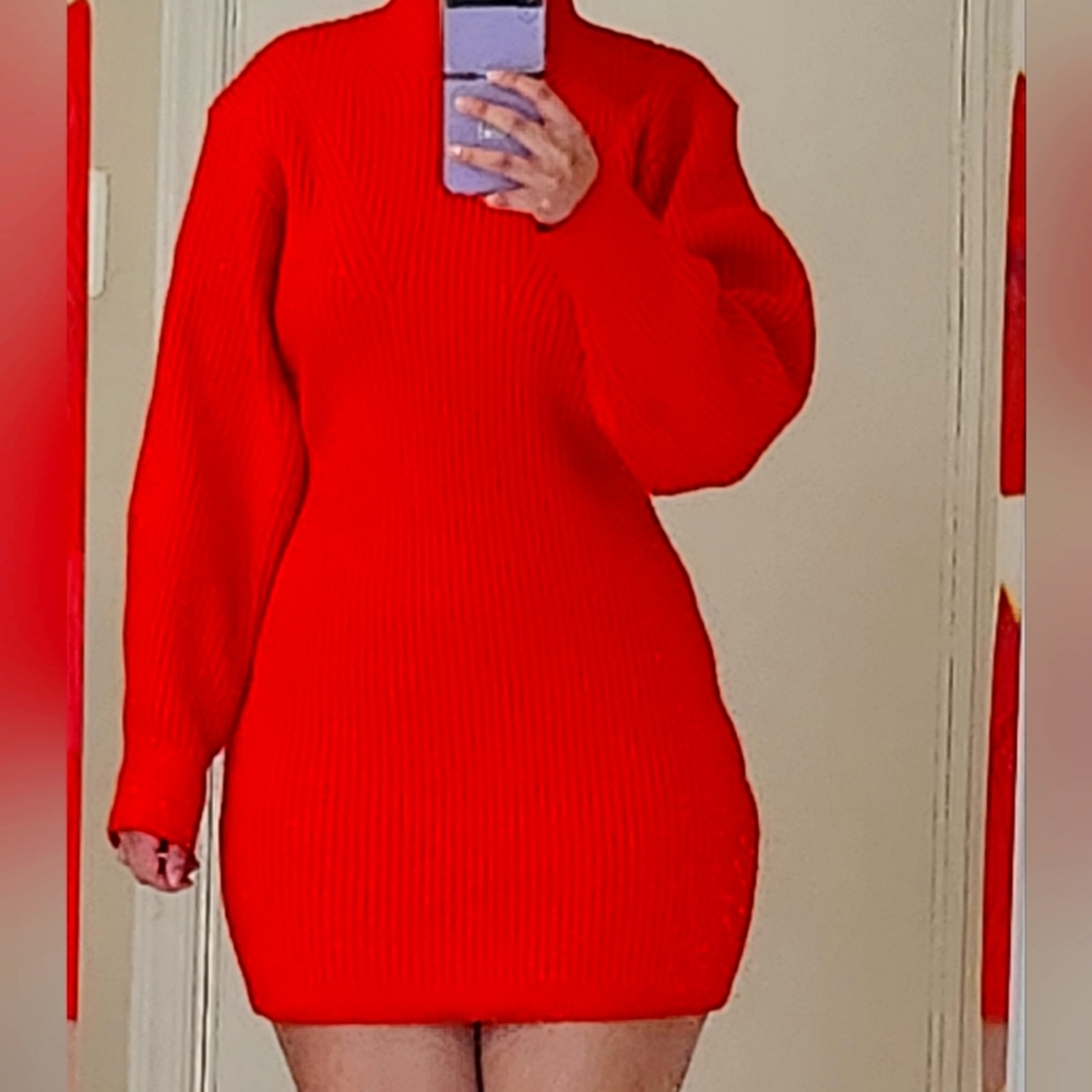 Red sweater dress
